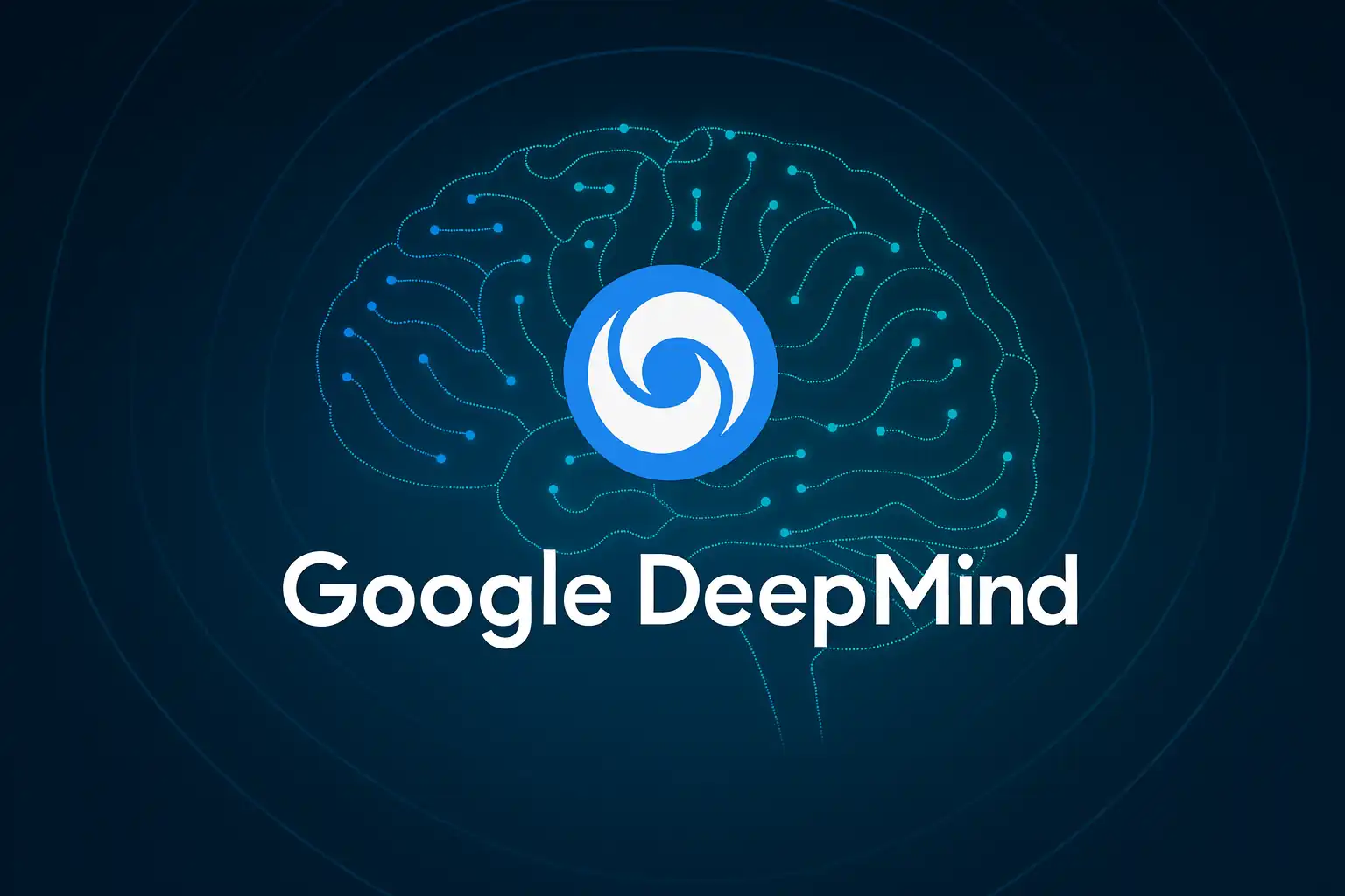 Imagem ilustrativa com o logo do Google deep mind com um cérebro digital na parte de trás.